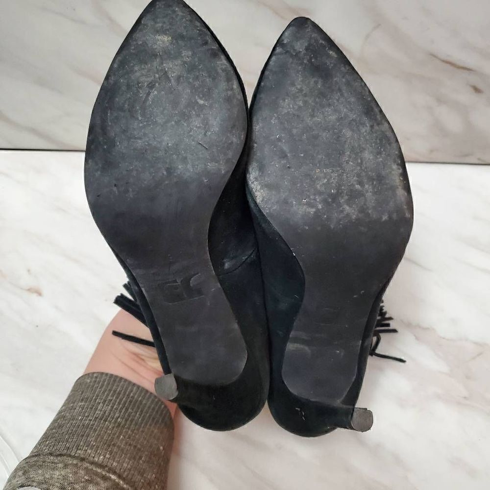 Joe's Black Fringe Suede Pointed Toe Pumps Size 8.5 - Picture 5 of 8